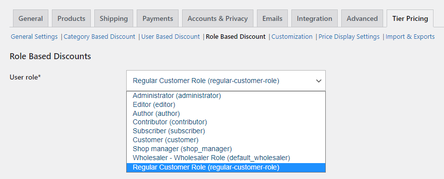 user role discount